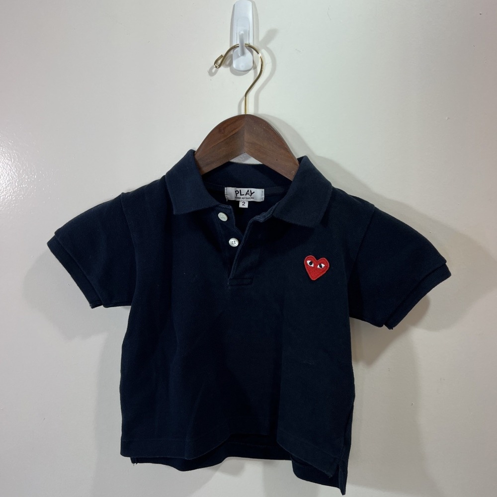 Comme des Garcons Boys Polo Shirt Size 2 Navy‎ Heart Minimalist Luxury Timeless